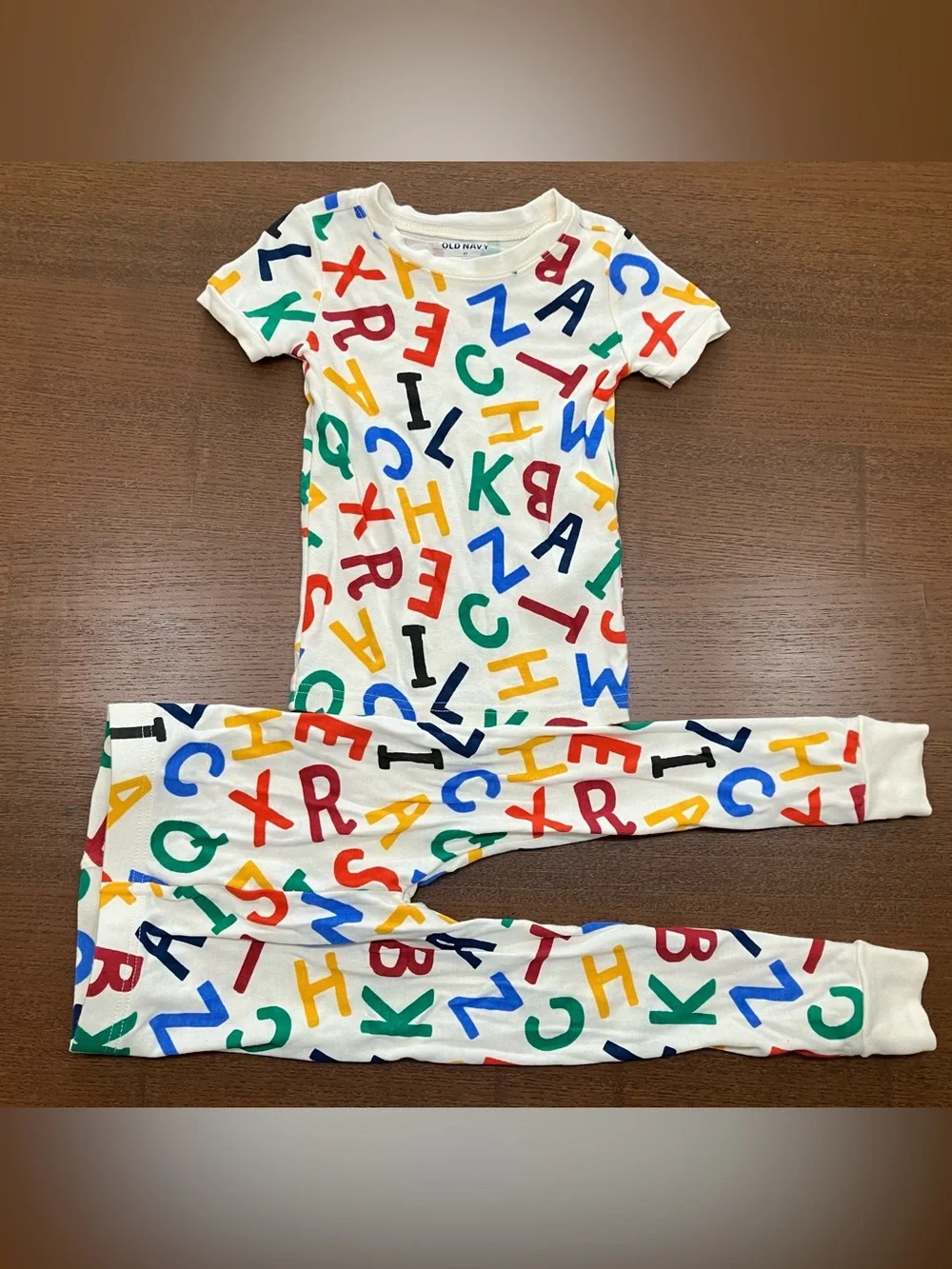 Old Navy White Pajama Set with Multicolor Alphabet Print Cotton